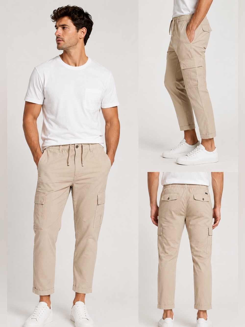 AG Adriano Goldschmied Utility Cargo Crop Pants Beige Men’s 32 NWT Stretch